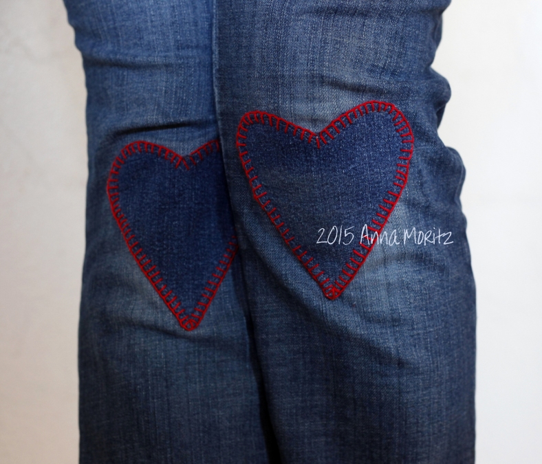 Jeans knee patch heart